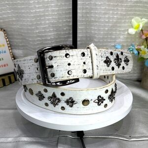 (H) BONDED Men's WHITE Studded Leather Belt Size 40